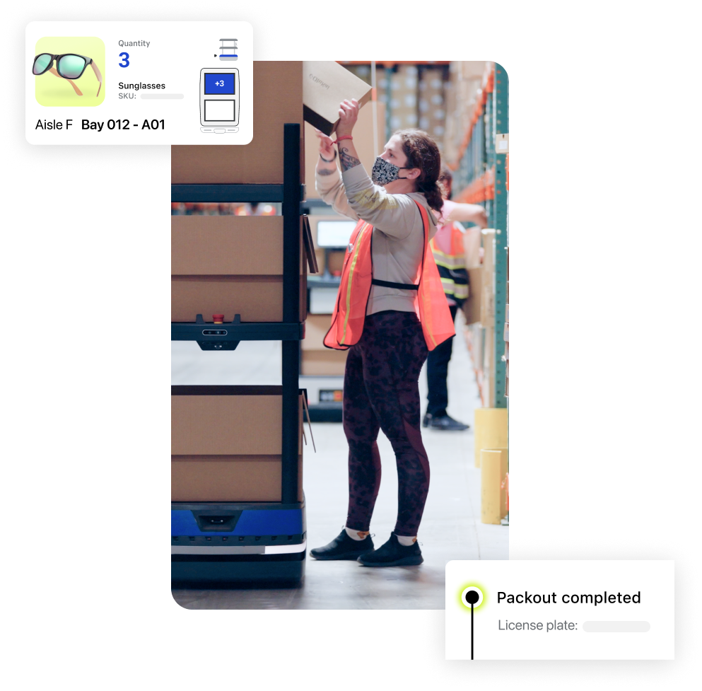 Woman using robot to pick an order Woman using robot to pick an order