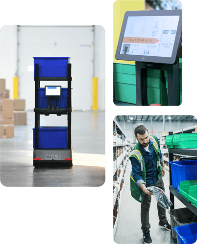 Worker using robotic "Chuck" to pack orders in a warehouse